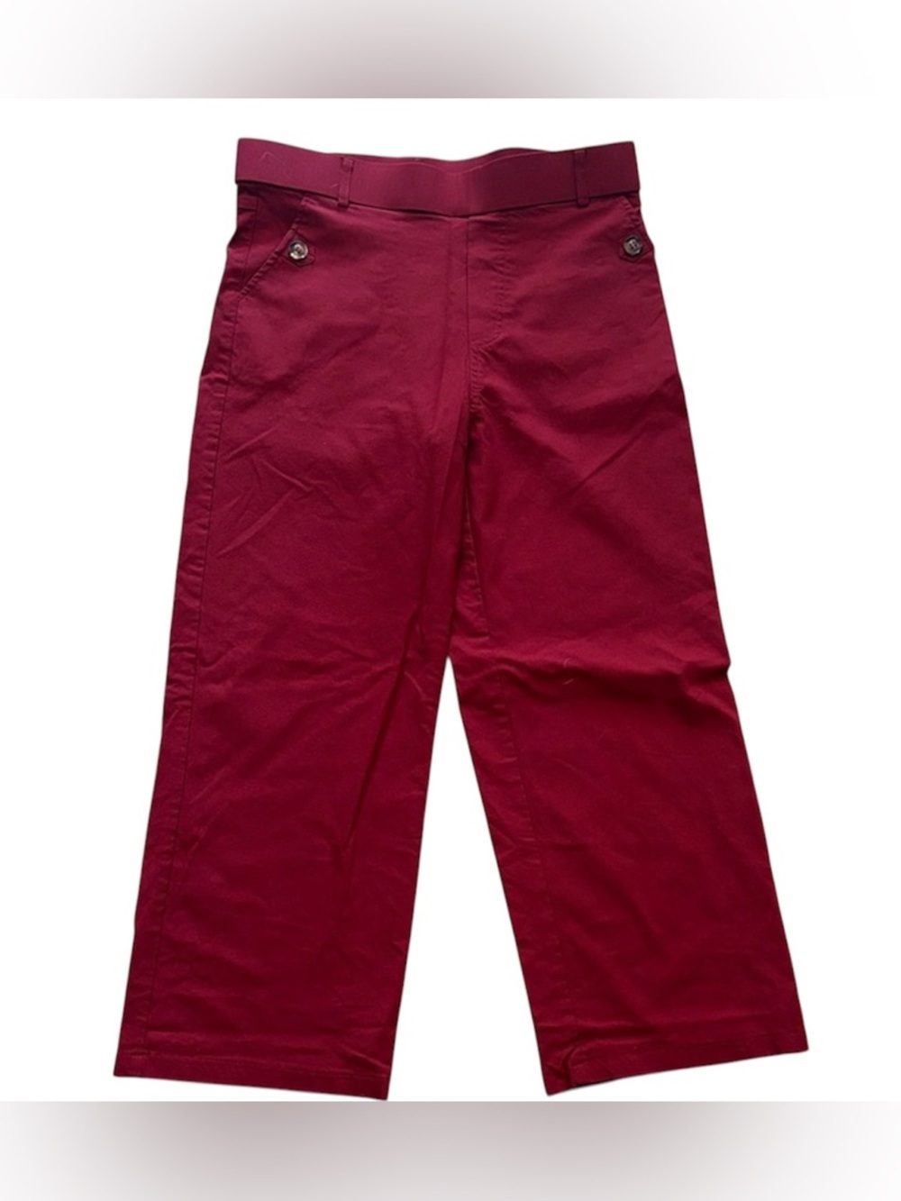 🔥 Burgundy-Red High Rise Wide Leg Crop Pants | Chic Slim Fit | Medium Short